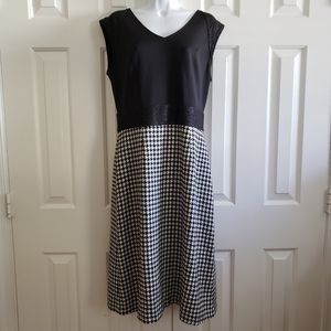 J. Peterman Dress 10 Houndstooth Colorblock Sheath Office Classic Retro Midi